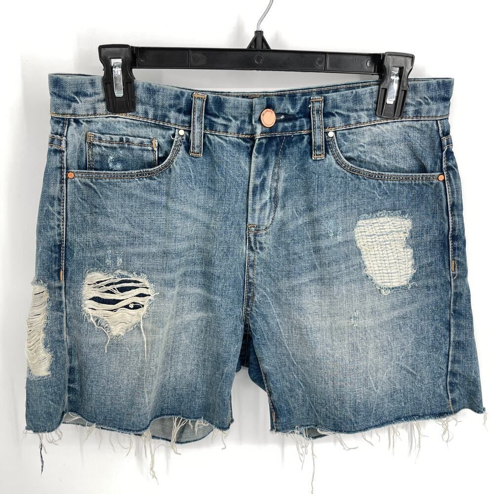 Blank NYC Distressed Jeans Shorts Womens Sz 26 Medium Wash Hi Rise Cutoff Denim